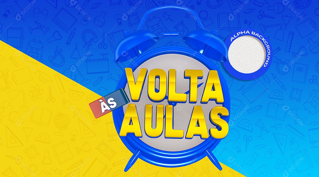 Volta às Aulas Selo 3D Dourado Azul para Composição PSD