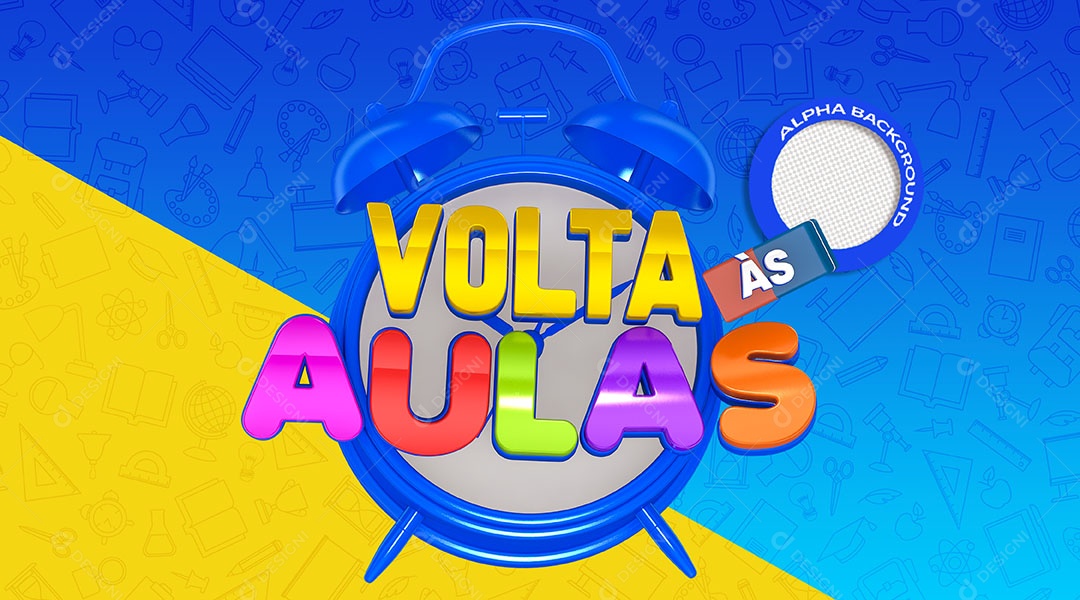 Volta às Aulas Colorido Selo 3D para Composição PSD