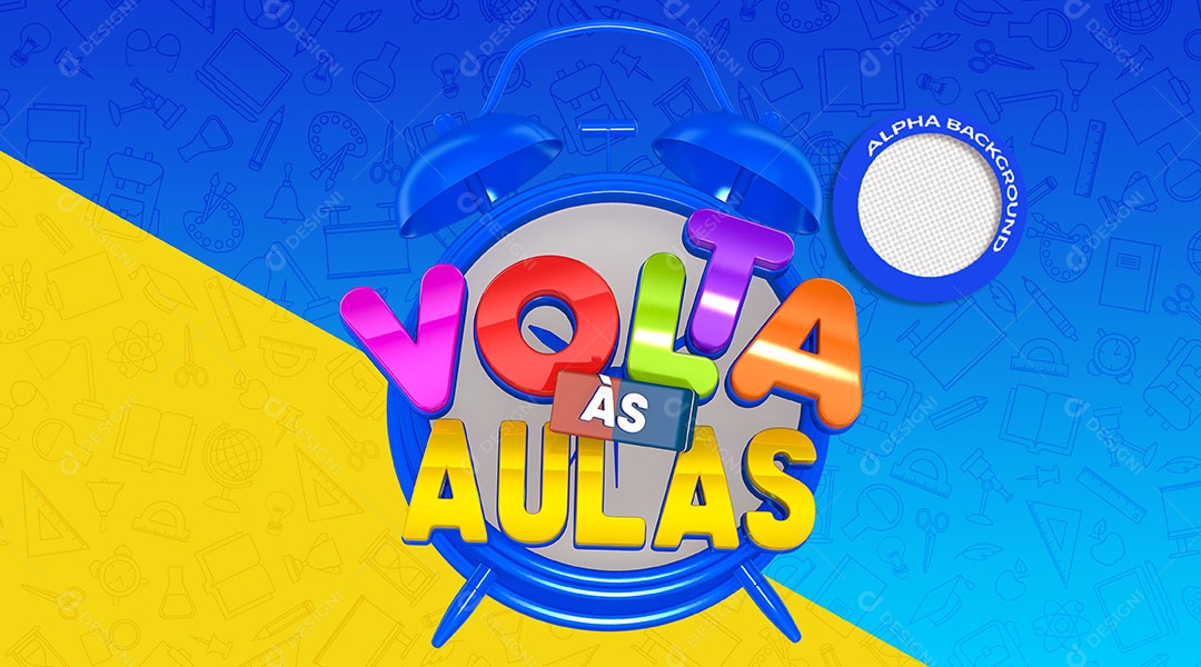 Volta às Aulas Selo 3D Colorido para Composição PSD