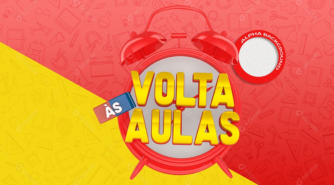 Volta às Aulas Selo 3D Dourado Vermelho Azul para Composição PSD