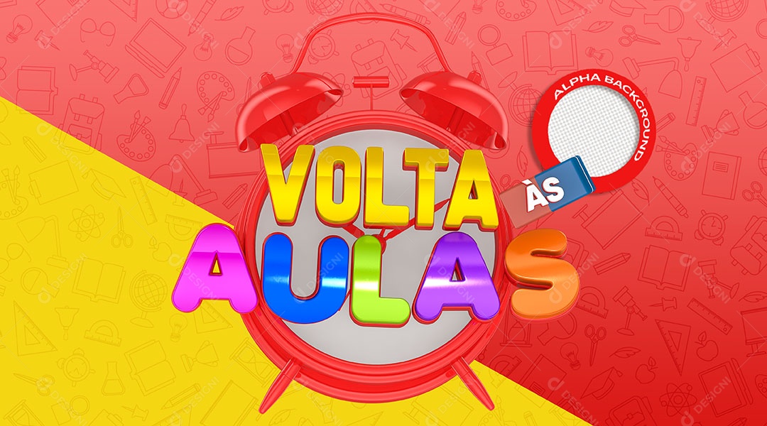 Volta às Aulas Selo 3D Colorido para Composição PSD
