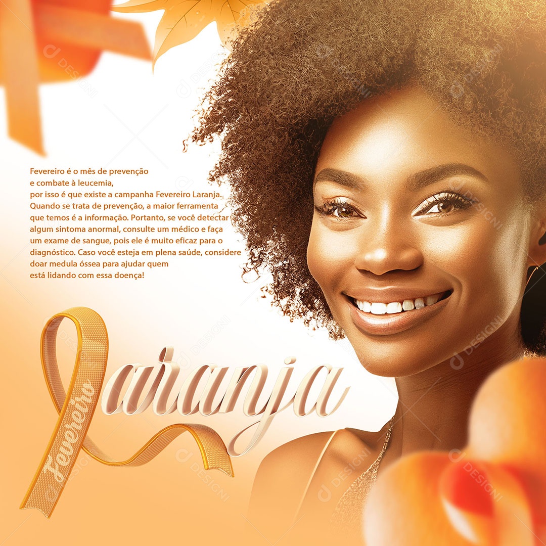 Fevereiro Laranja Mês de Prevenção e Combate a  Leucemia Social Media PSD Editável