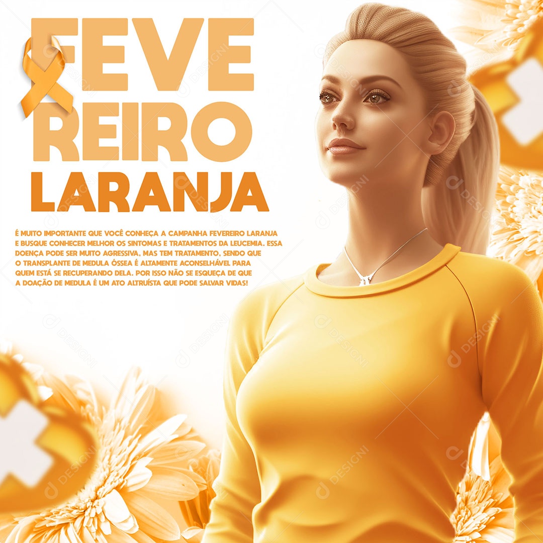 Fevereiro Laranja Mês Campanha Conscientização e Prevenção da Leucemia Social Media PSD Editável