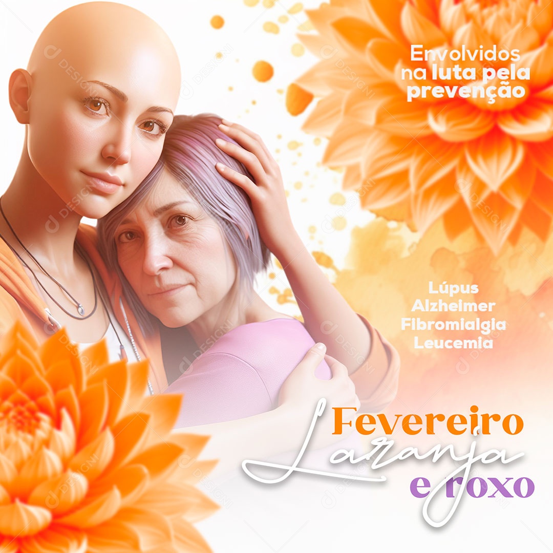 Fevereiro Laranja e Roxo Envolvidos na Luta pela Prevenção Social Media PSD Editável