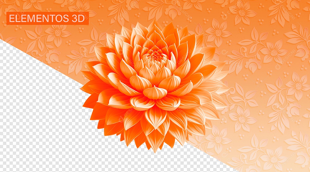 Flor Laranja Elemento 3D de Fevereiro Laranja para Composição PSD