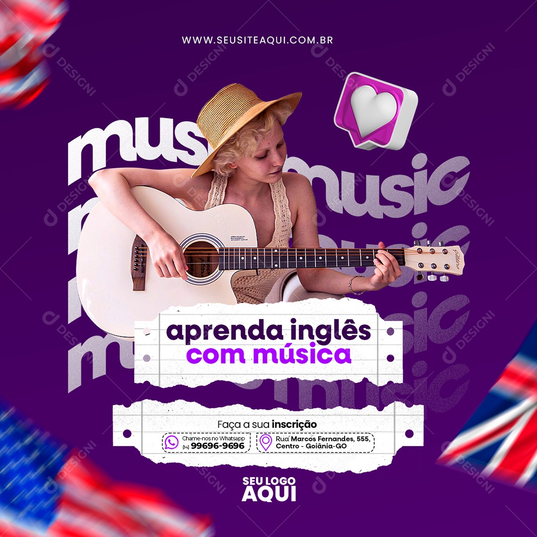 Aulas de Inglês Social Media PSD Editável