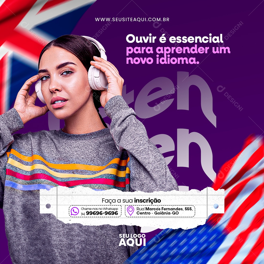 Aulas de Inglês Social Media PSD Editável