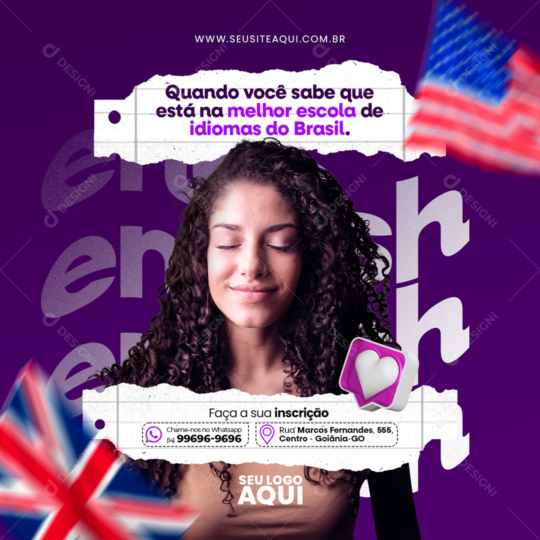 Aulas de Inglês Social Media PSD Editável