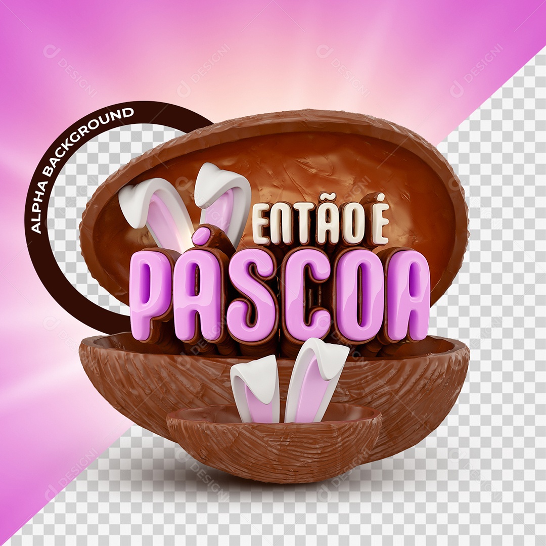 Então é Páscoa Selo 3D Branco Rosa para Composição PSD