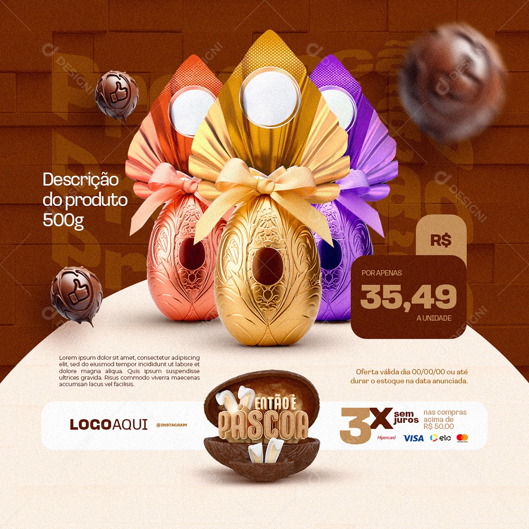 Doceria Então é Páscoa Ovo de Páscoa Social Media PSD Editável