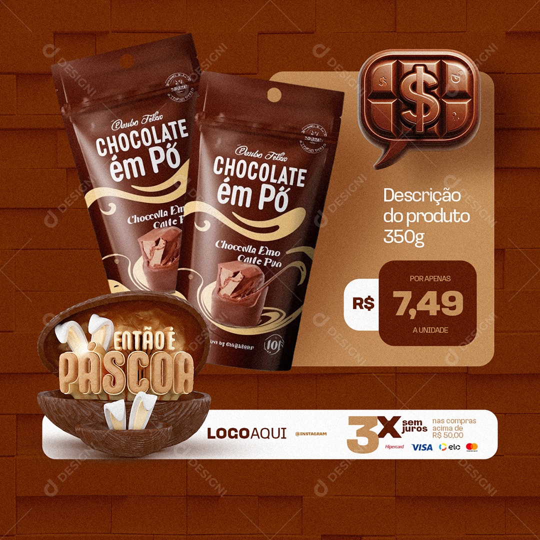 Doceria Então é Páscoa Chocolate em pó Social Media PSD Editável