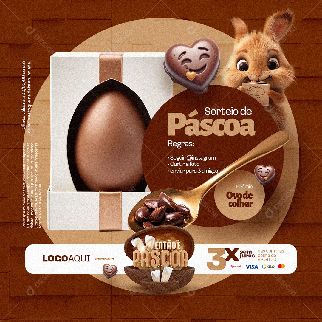 Doceria Então é Páscoa Sorteio de Páscoa Ovo de colher Social Media PSD Editável