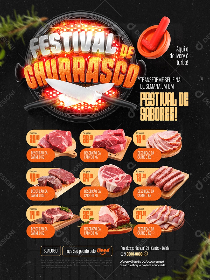 Festival de Churrasco Churrascaria Encarte Transforme seu final de semana Social Media PSD Editável