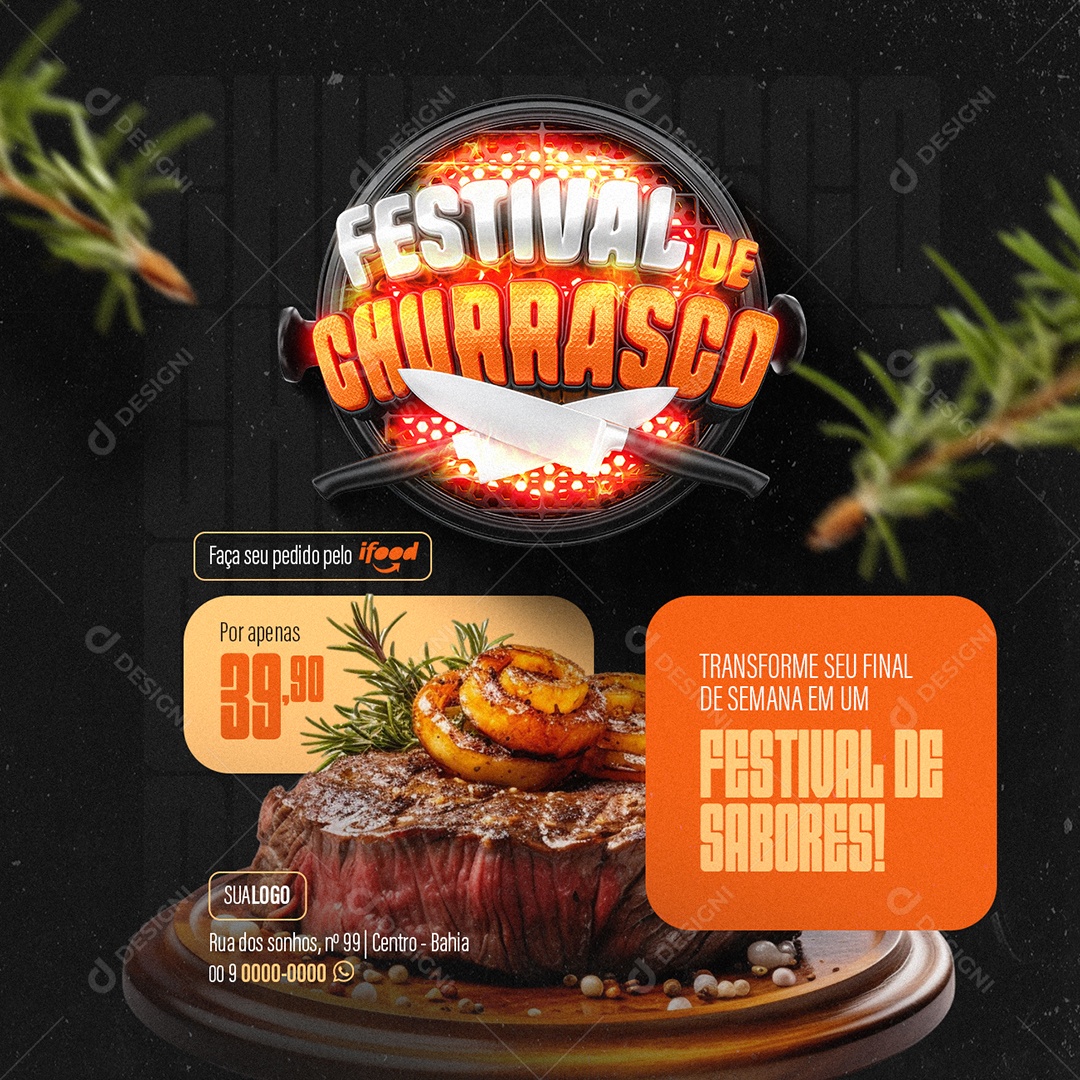 Festival de Churrasco Churrascaria Transforme seu final de semana Social Media PSD Editável