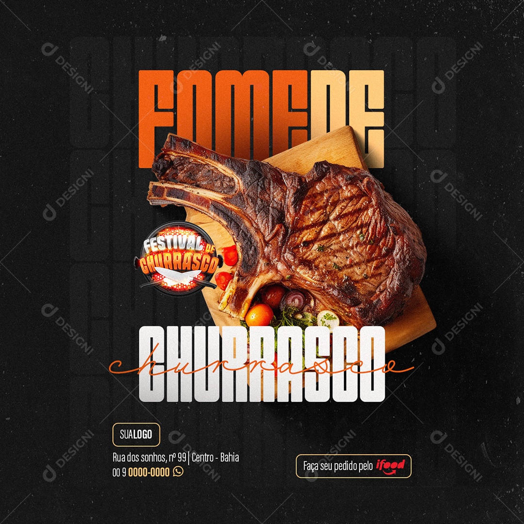 Festival de Churrasco Churrascaria Fome de churrasco Social Media PSD Editável