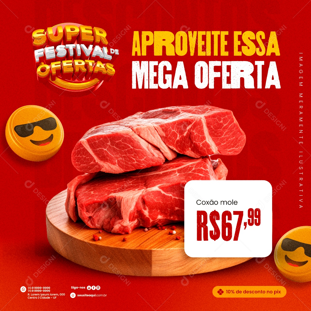Açougue Super Festival de Ofertas Aproveite essa Mega Oferta Social Media PSD Editável