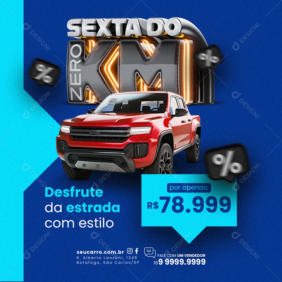 Sexta do Zero Km Venda de carros Desfrute da estrada com estilo Social Media PSD Editável