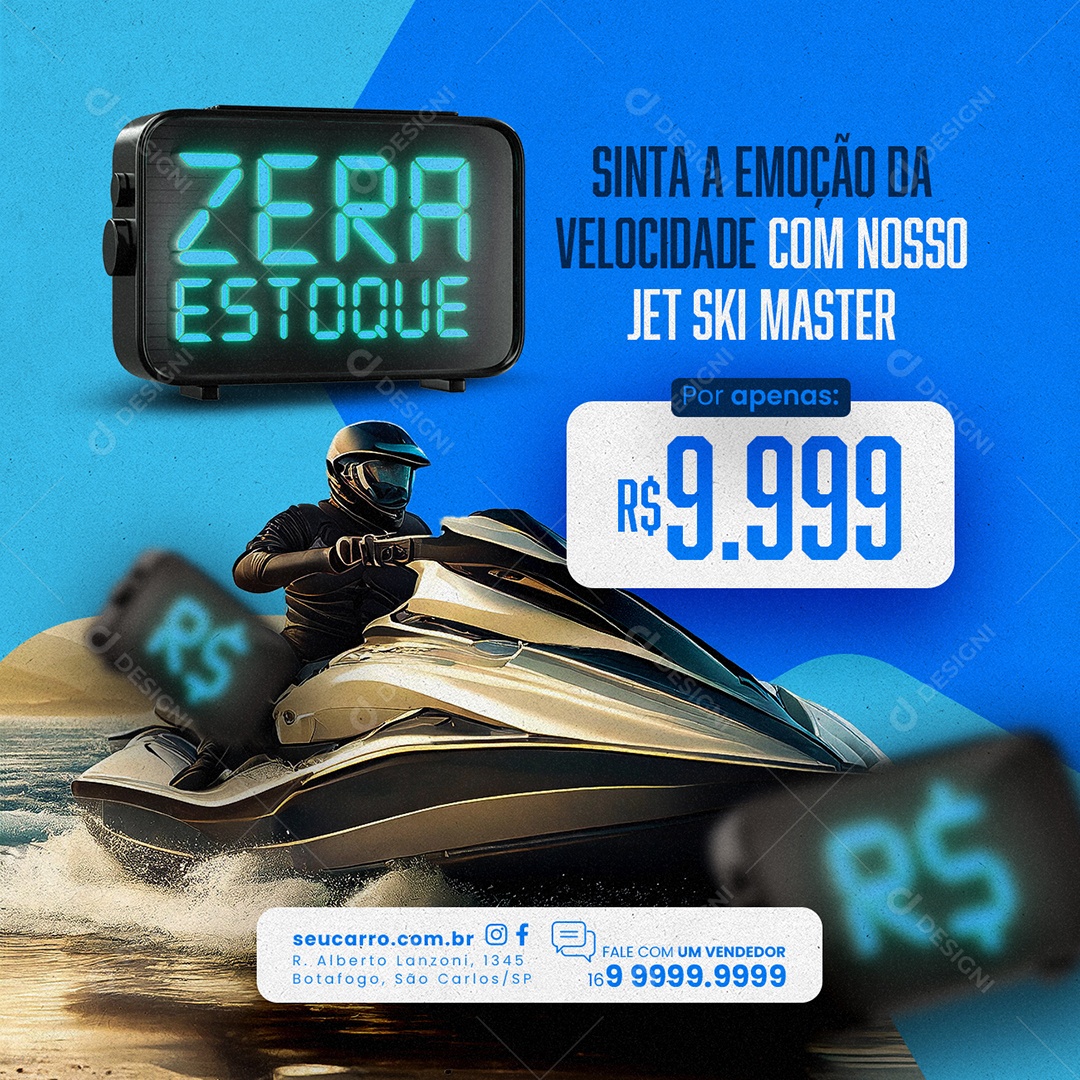 Zera Estoque Vendas de Jet Ski Sinta a emoção da velocidade Social Media PSD Editável