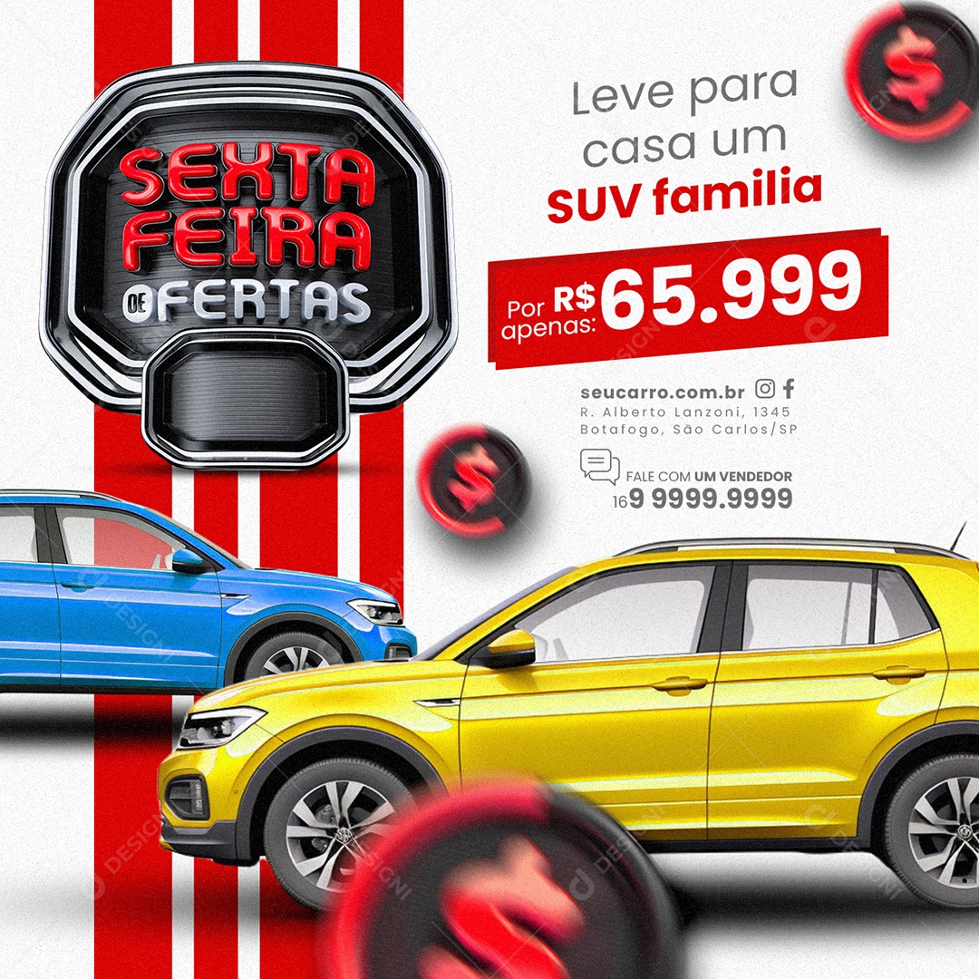 Sexta Feira de Ofertas Venda de carros Leve para casa um Suv família Social Media PSD Editável