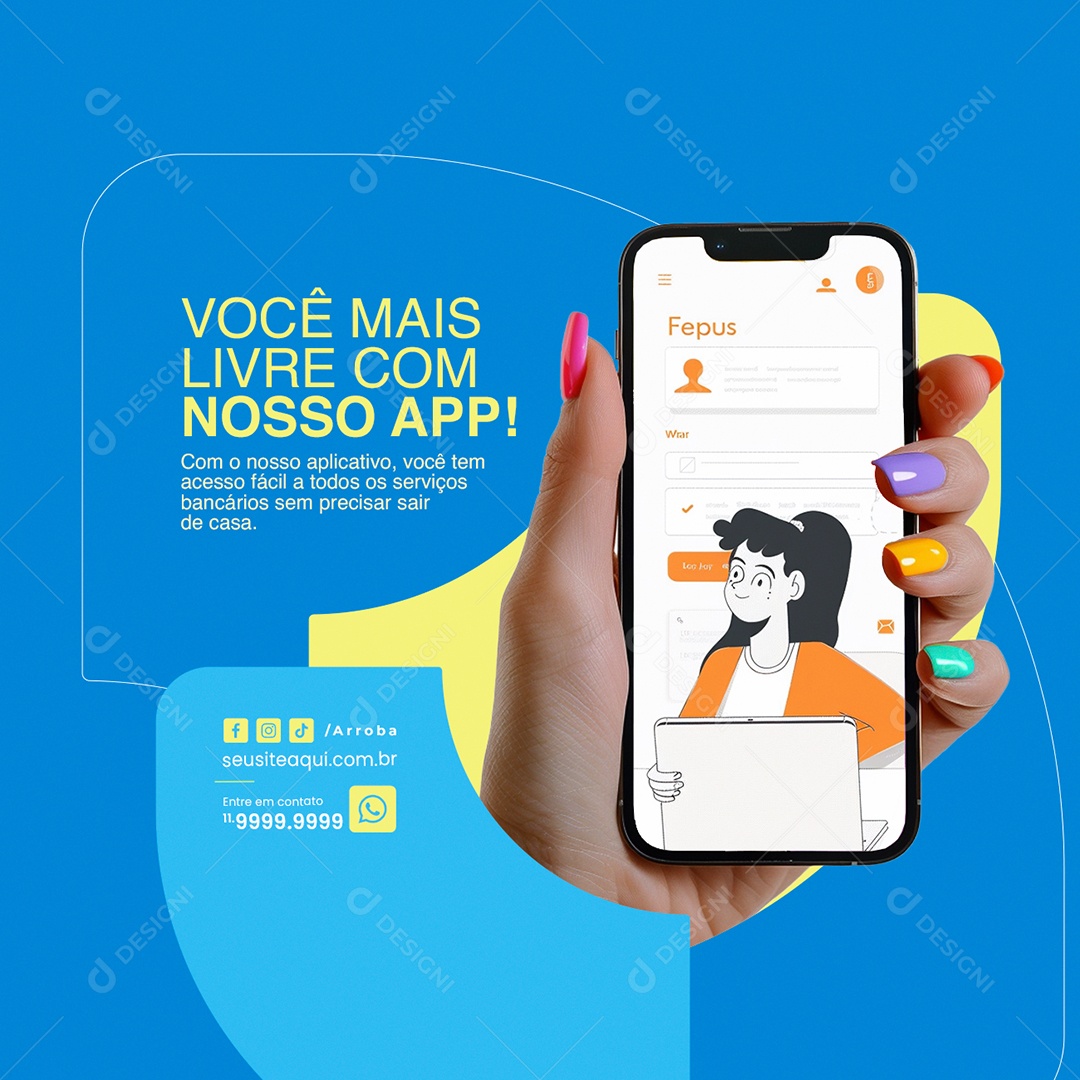 Banco Você mais Livre com nosso App Social Media PSD Editável