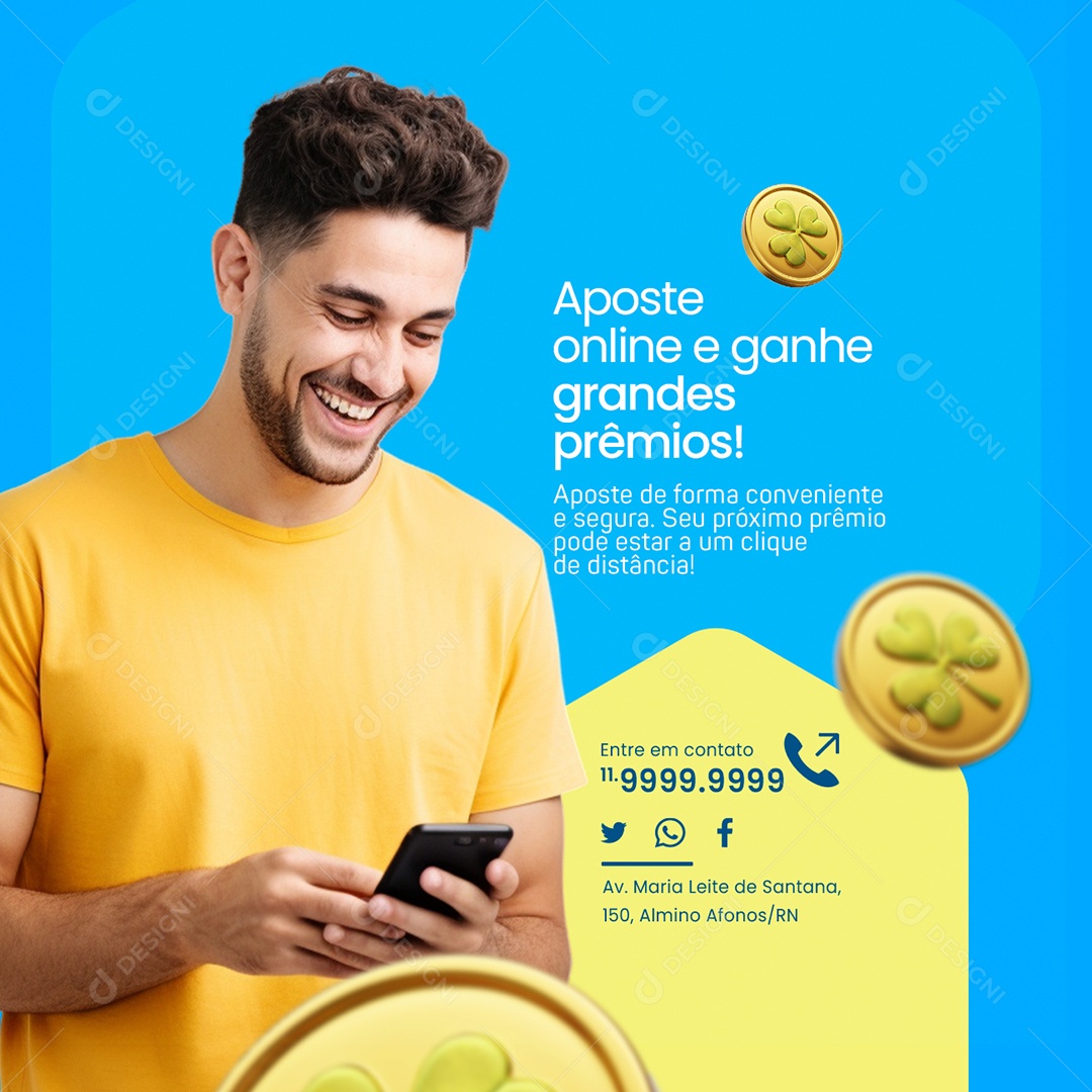 Loteria Aposte online e ganhe grande prêmios Social Media PSD Editável