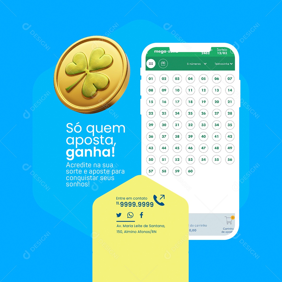 Lotérica Mega Sena Só quem aposta ganha Social Media PSD Editável