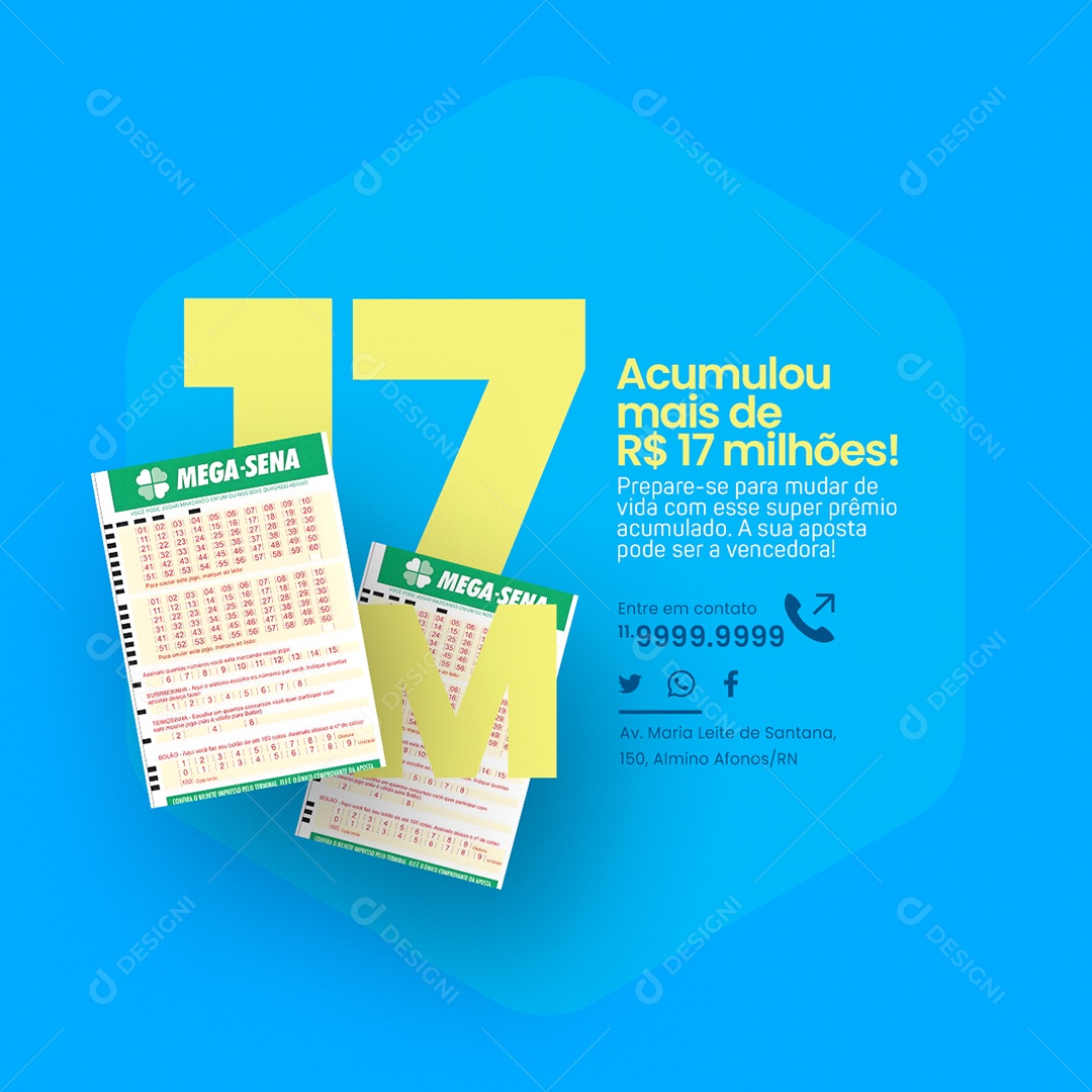Loteria Mega Sena Acumulou mais de 17 milhões Social Media PSD Editável