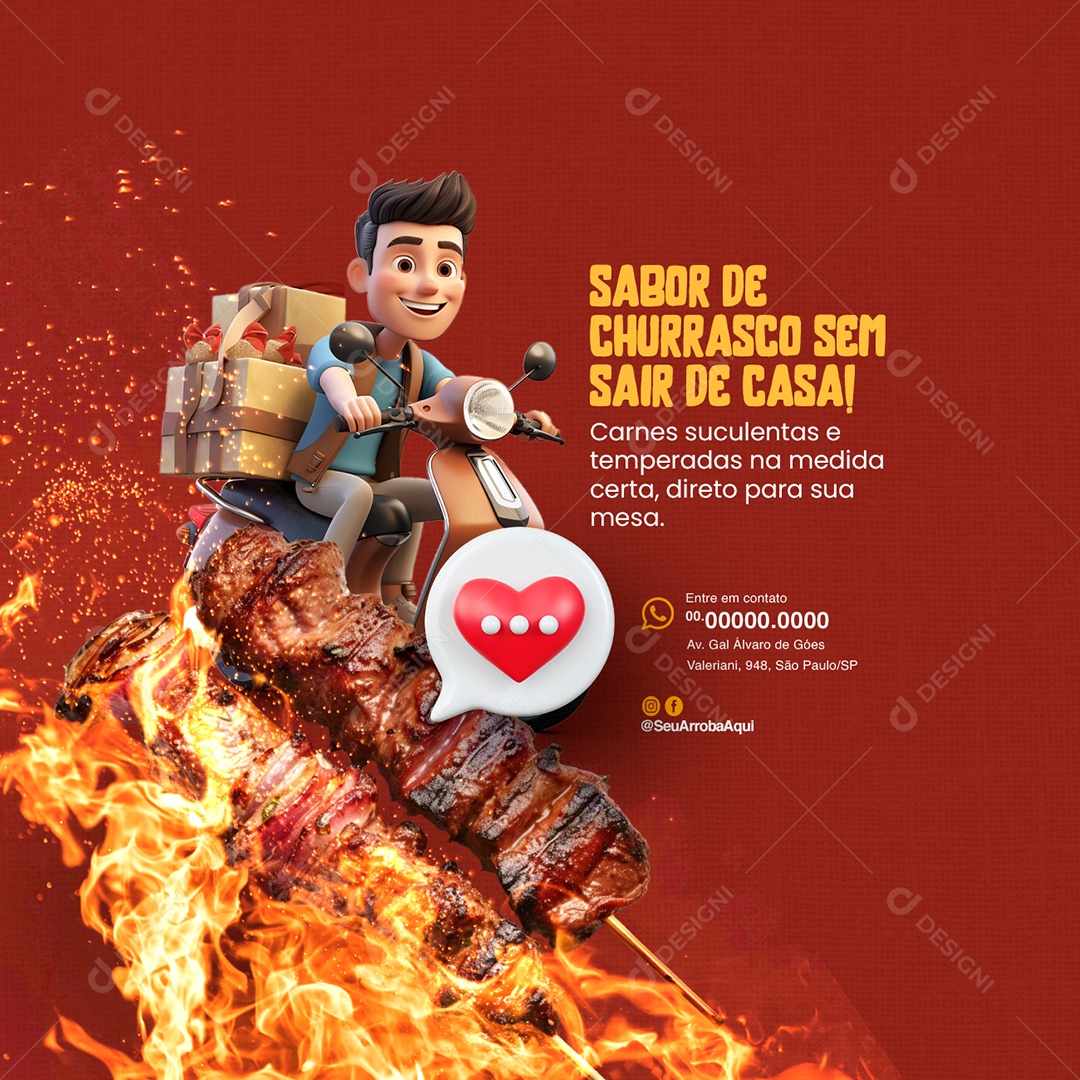 Delivery Churrascaria Sabor de Churrasco sem Sair de Casa Social Media PSD Editável