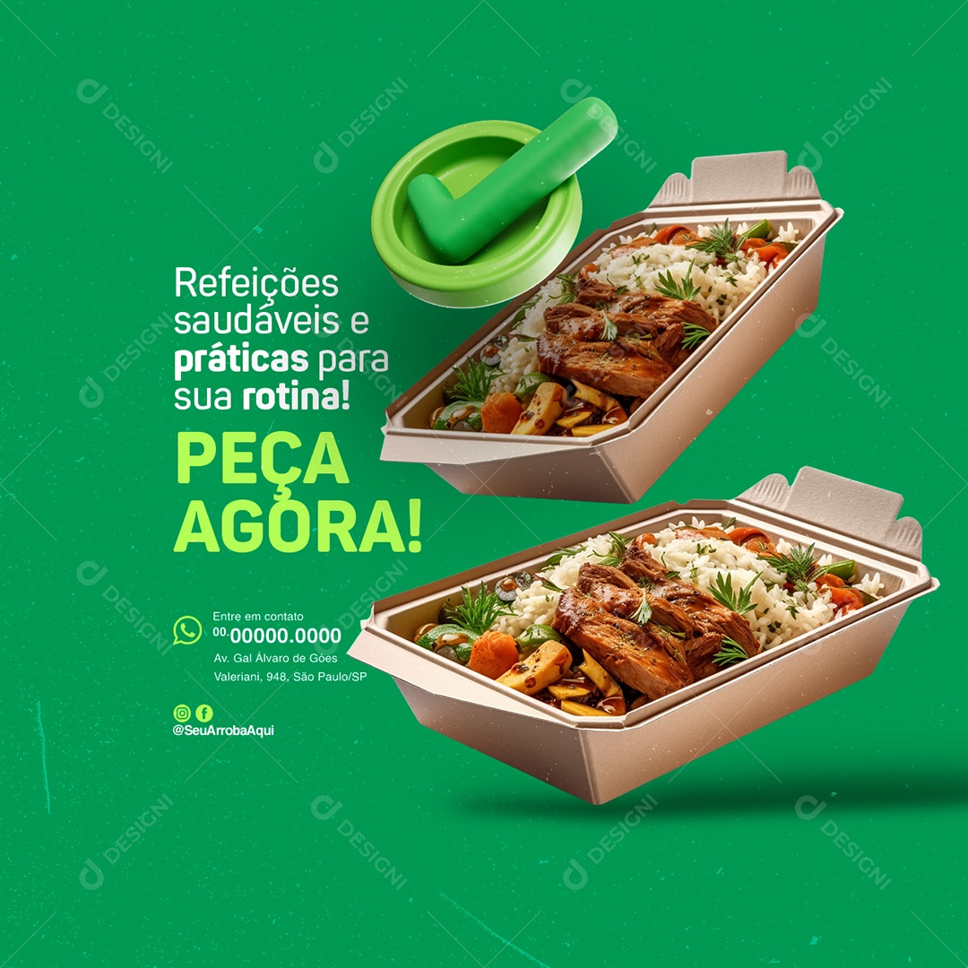 Delivery Marmitex Refeições saudáveis e práticas para sua rotina Social Media PSD Editável