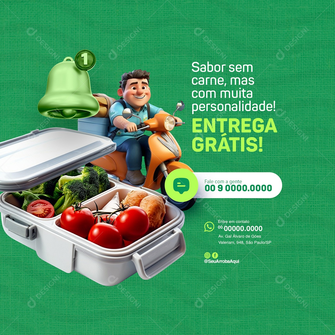Delivery Marmitex Sabor sem carne mas com muita personalidade Social Media PSD Editável