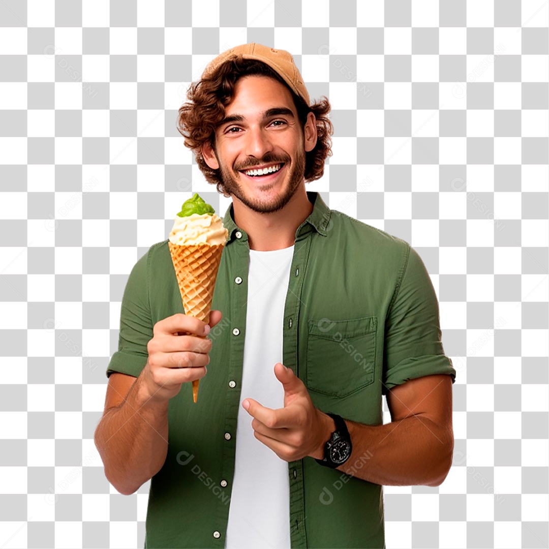Homem Segurando Sorvete PNG Transparente