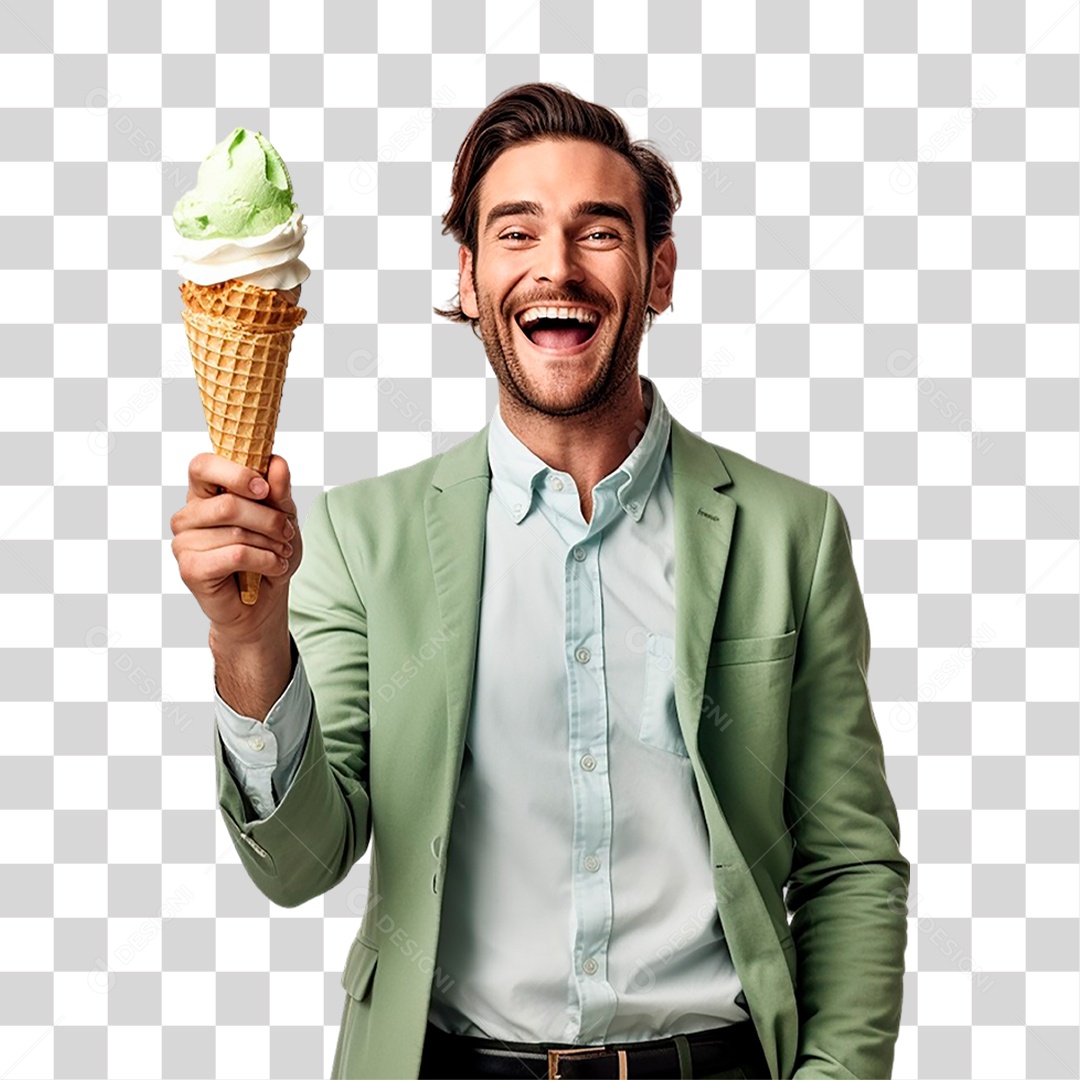Homem Segurando Sorvete PNG Transparente
