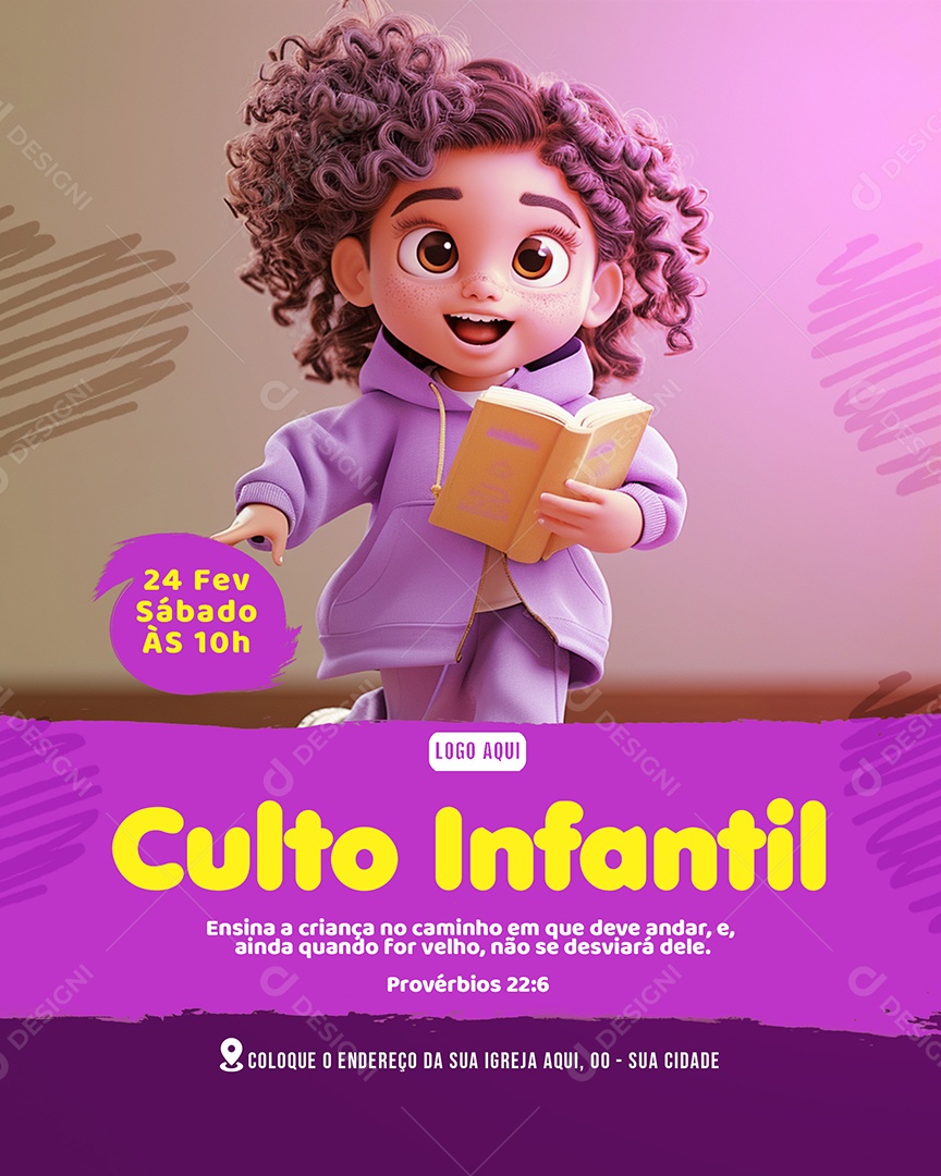 Gospel Culto Infantil Social Media PSD Editável