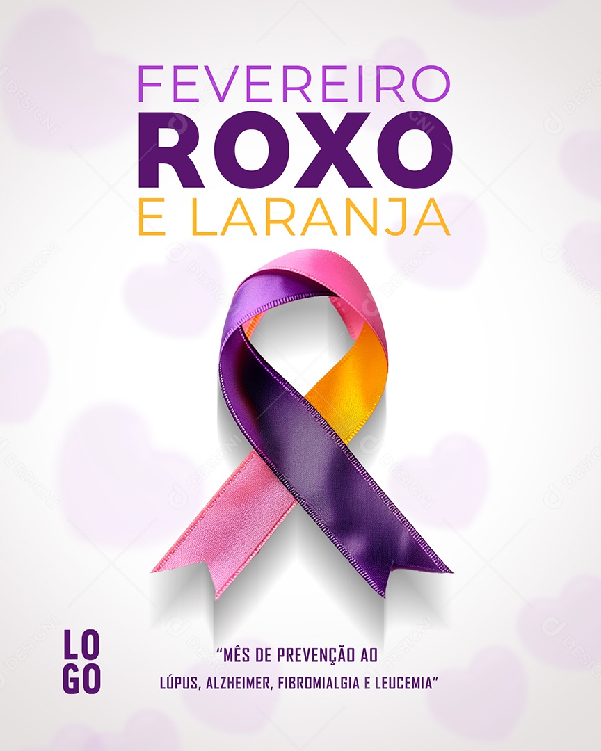 Social Media Fevereiro Roxo e Laranja Mês de prevenção ao Lúpus Alzheimer Leucemia PSD Editável