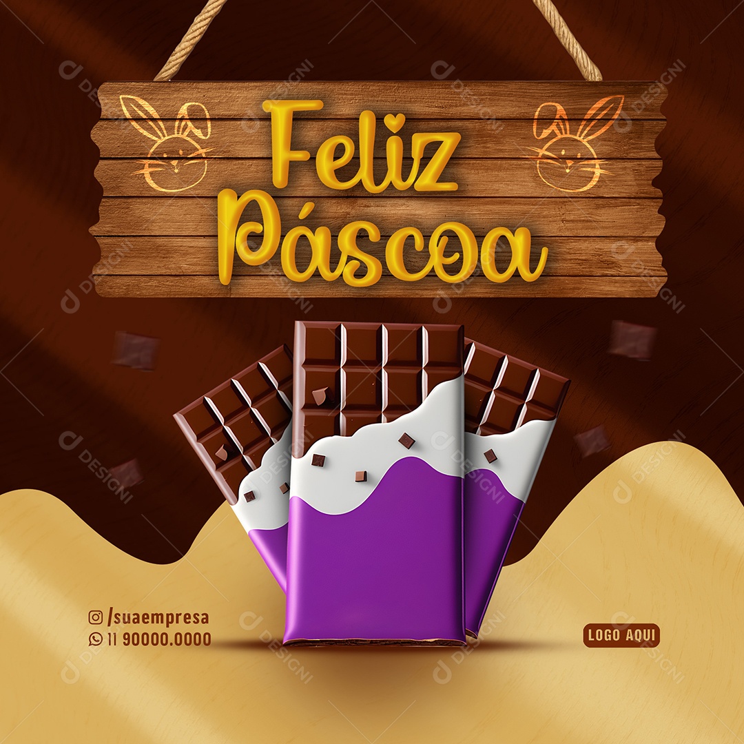 Feliz Páscoa Barras de Chocolates Social Media PSD Editável