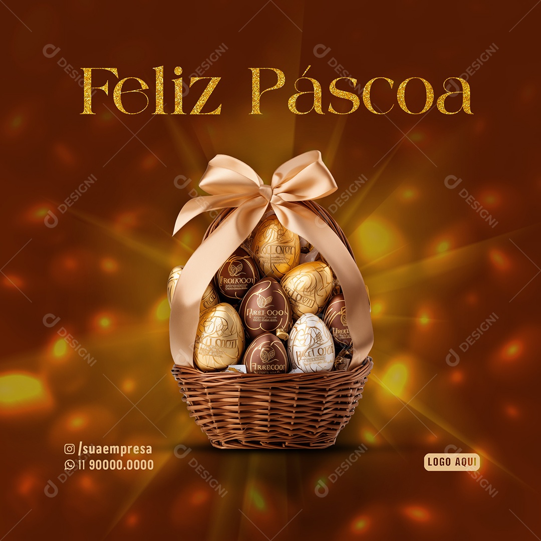 Feliz Páscoa Cesta de Ovos de Páscoa Social Media PSD Editável