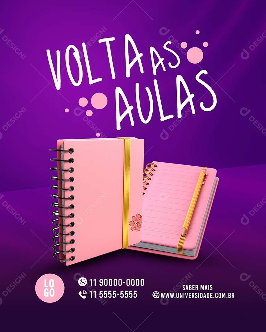 Volta as Aulas Caderno Social Media PSD Editável