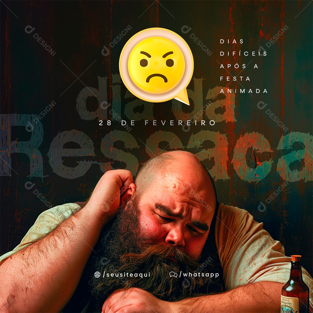 Dia Da Ressaca 28 De Fevereiro Dias difíceis após a festa animada Social Media PSD Editável