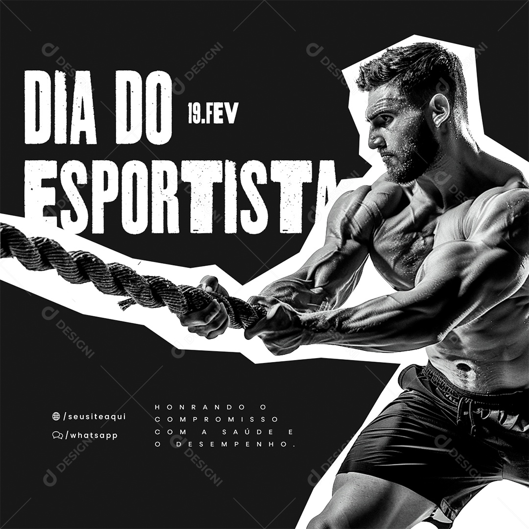 Dia do Esportista 19 De Fevereiro Horando o Compromisso Social Media PSD Editável