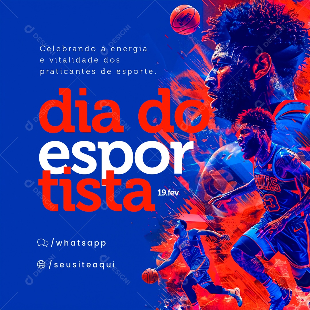 Dia do Esportista 19 De Fevereiro Jogador de Basquete Social Media PSD Editável