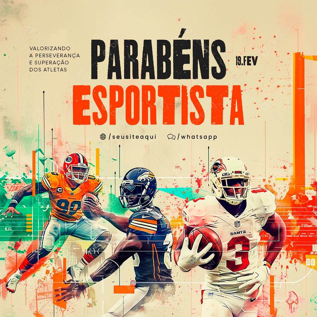 Dia do Esportista 19 De Fevereiro Jogador de Futebol Americano Parabéns Esportista Social Media PSD Editável