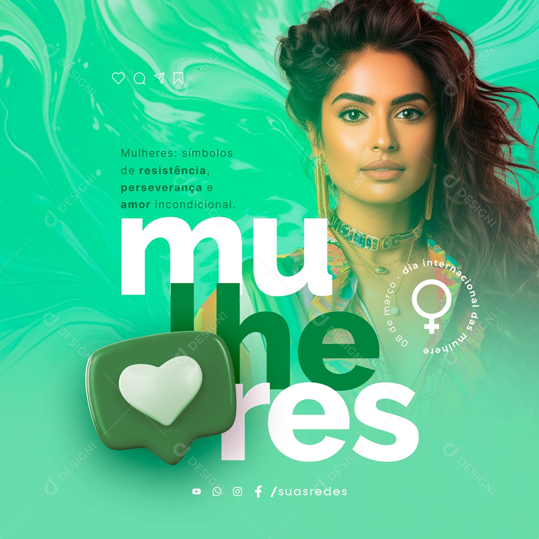 Dia Internacional das Mulheres símbolos de resistência Social Media PSD Editável
