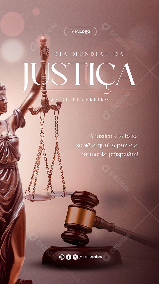 Story Dia Mundial da Justiça 20 de Fevereiro é a Base Sobre a qual a Paz Prospéra Social Media PSD Editável
