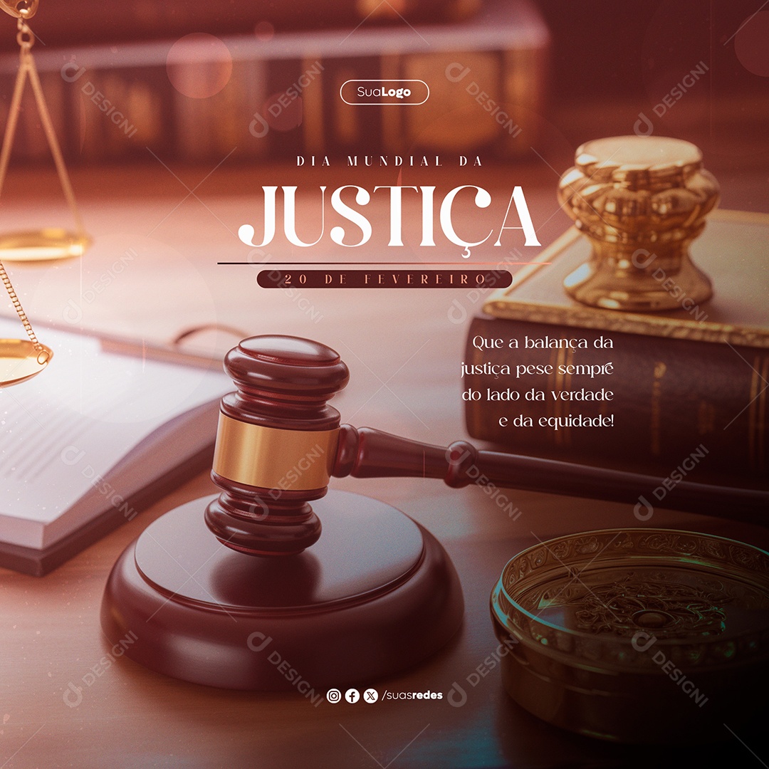 Dia Mundial da Justiça 20 de Fevereiro que a Balança Pese Sempre do Lado da Verdade Social Media PSD Editável