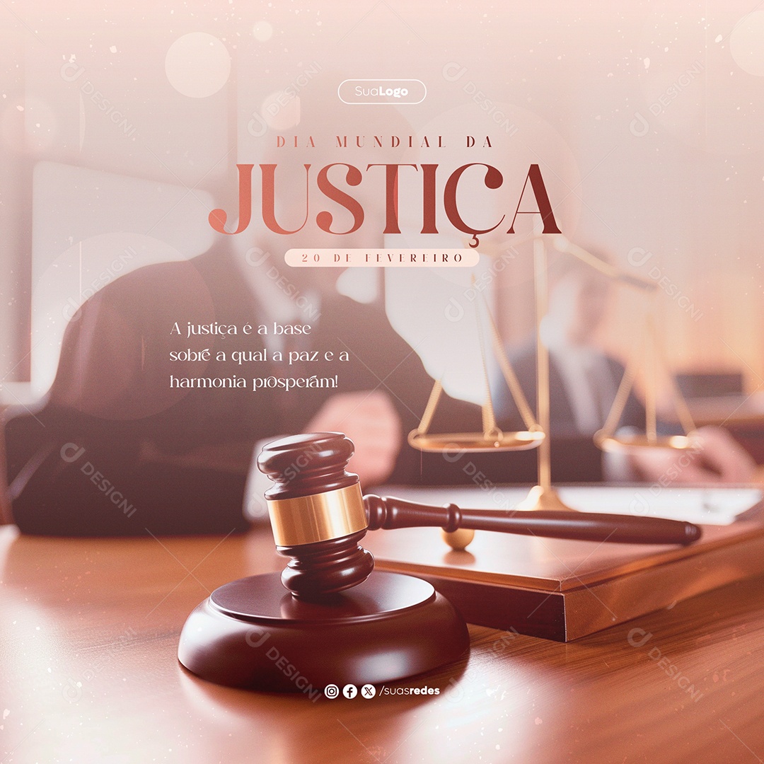 Dia Mundial da Justiça 20 de Fevereiro é a Base Social Media PSD Editável