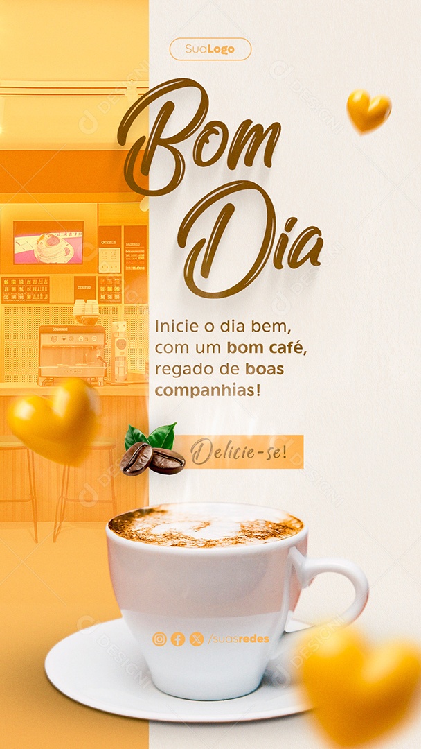 Story Bom Dia Inicie Bem com um Café Regado de Boas Companhias Social Media PSD Editável