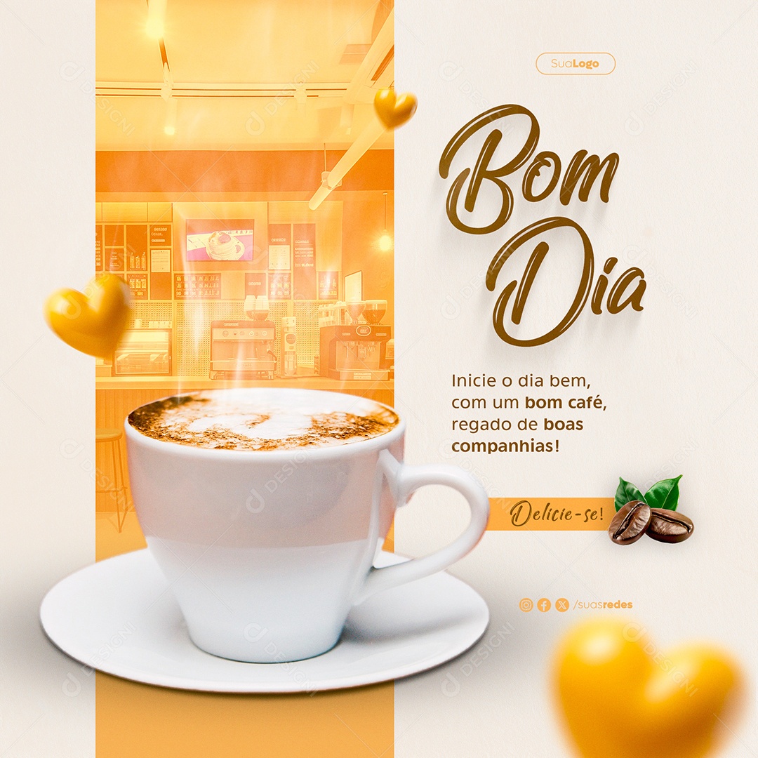 Bom Dia com um Café Regado de Boas Companhias Social Media PSD Editável