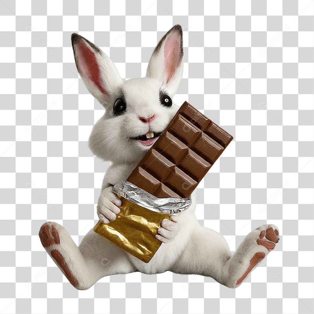 Coelho com Barra de Chocolate PNG Transparente