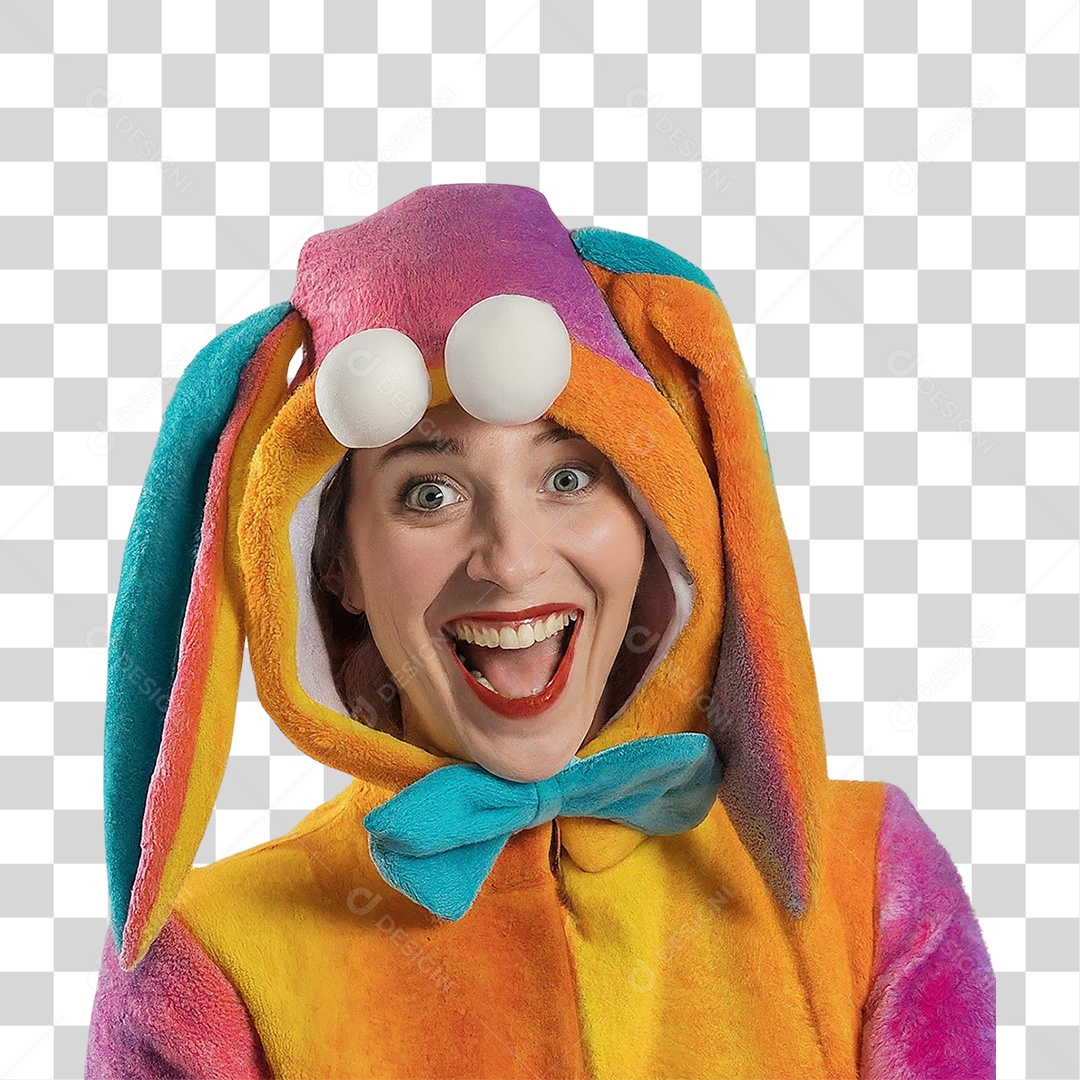 Uma Mulher Loira com Roupa de Coelho Cinza PNG Transparente