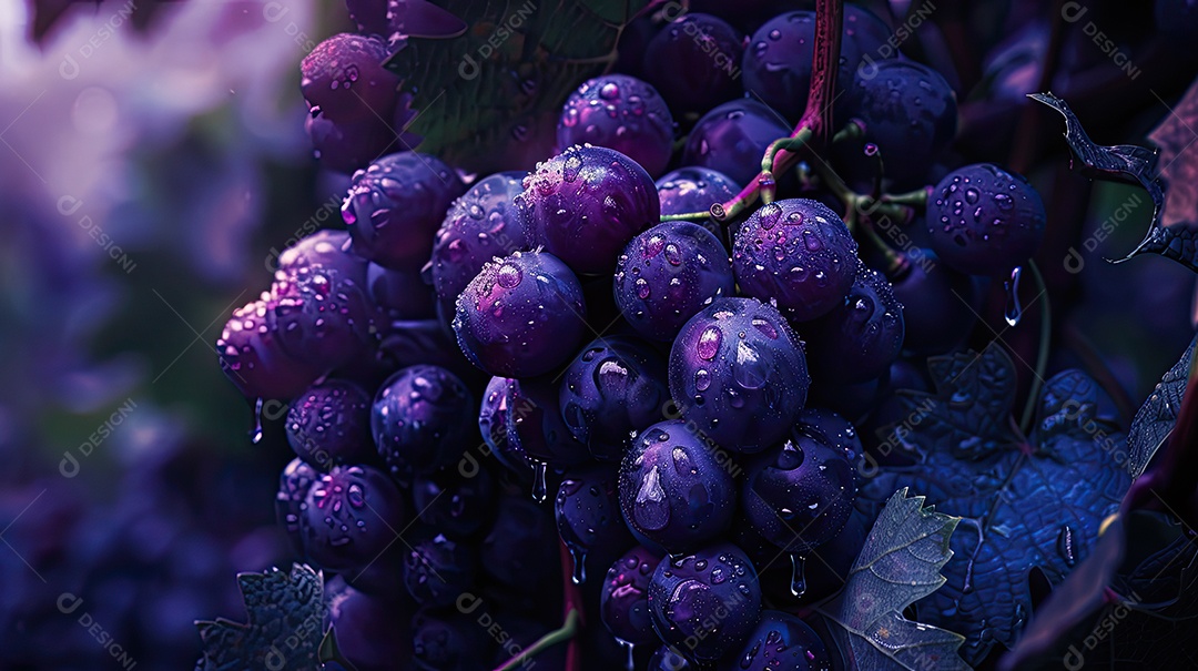 Cachos de uvas roxas linda na plantação